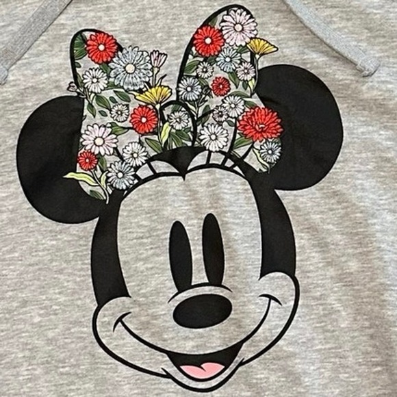 Disney Minnie Mouse Hoodie Women Size M PullOver Embroidered Flowers Floral Gray - Picture 6 of 14